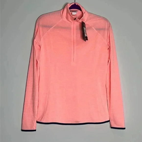 Under Armour 1/2 Zip Running Sweatshirt Womens Small Fitted Bright Coral - Picture 1 of 11